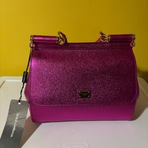 Dolce & Gabbana Metallic Pink Shoulder Bag with Gold Hardware